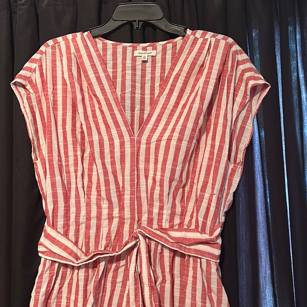 Stripped red/beige dress. Longer in the back  size large